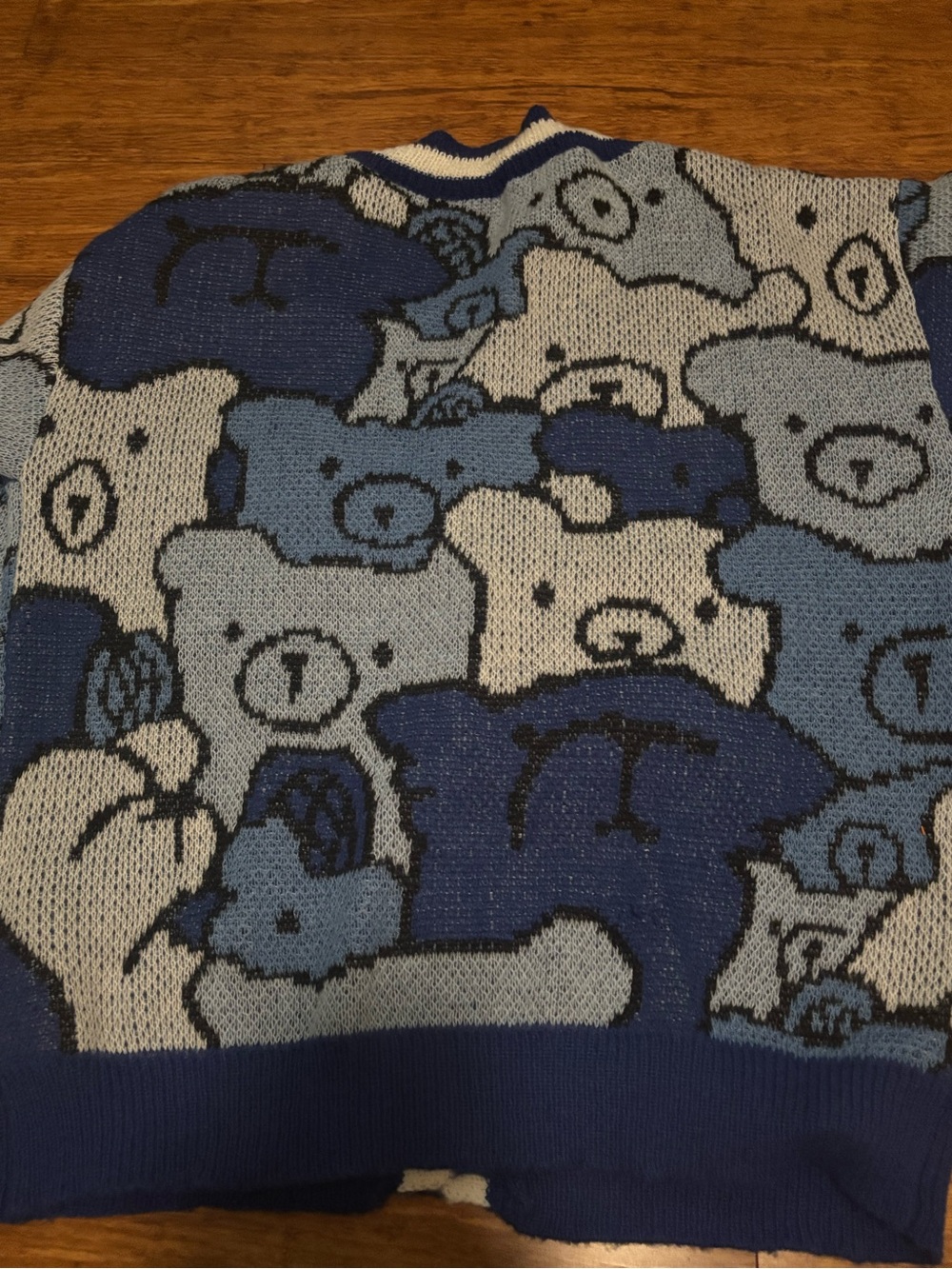 Cute Bear Knit Cardigan in Blue and Light Blue - Picture 3 of 5